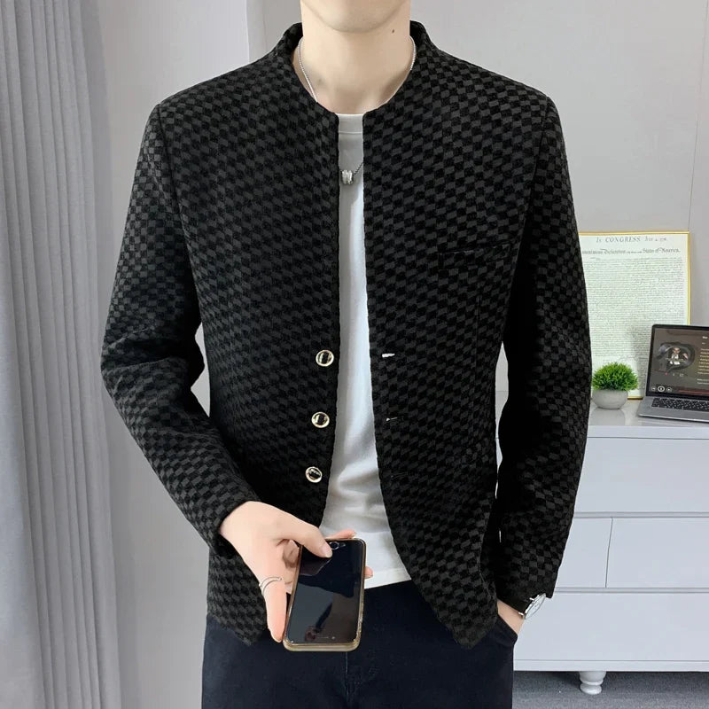 Blazer Fashionable Outdoor Travel Trend Gentleman Youthful Wedding Versatile Host Casual Korean Style Checkered Men's Blazer