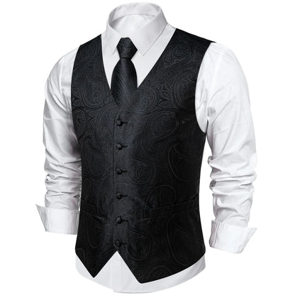 Men's Paisley Suit Vest with Tie and Handkerchief Set for Wedding and Prom