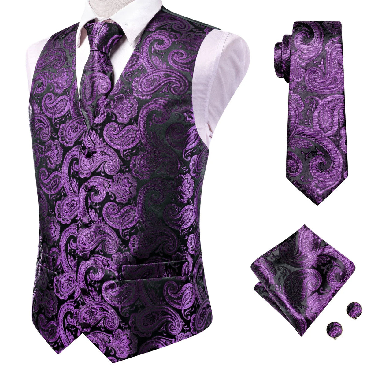 Men's Vest Suit Set – Champagne Gold Paisley Waistcoat for Weddings & Formal Events