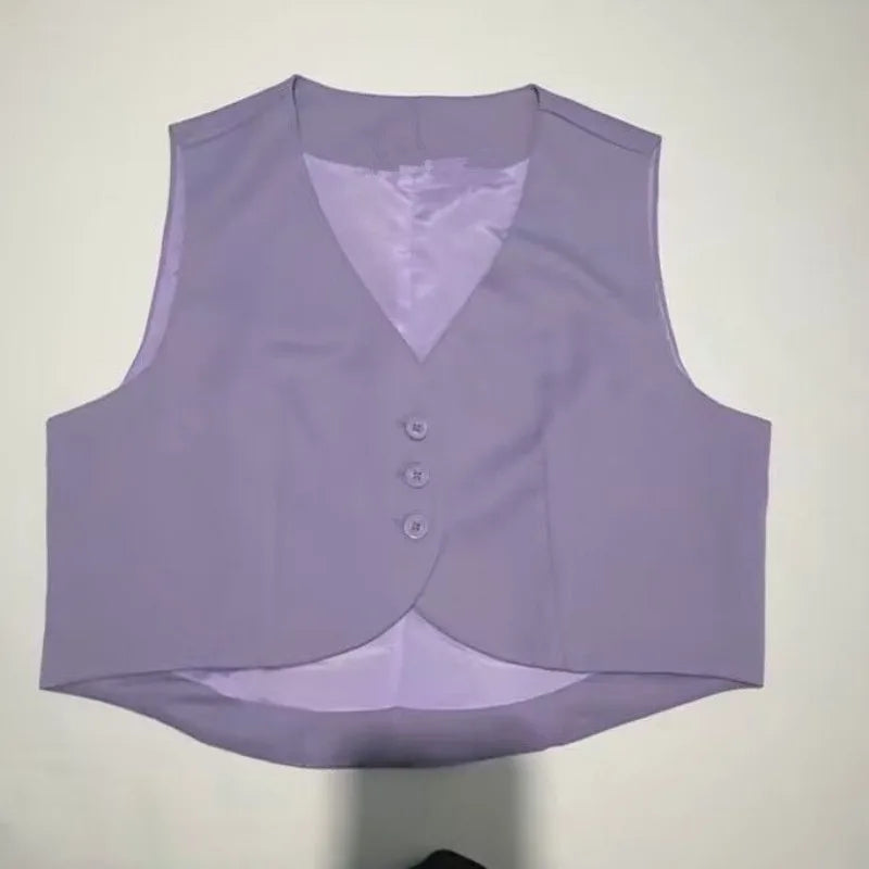 Xiaoxiangfeng Women's Vest Spring Summer New Short Suit Vest Fashion V-Neck Sleeveless Jacket Female Short Blazer Vest Waistcoat
