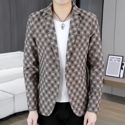 2026 Spring Autumn Men's Suit Jacket Korean Checkered Suit Jackets Slim Fit Fashion Casual Business Formal Blazers Costume Homme