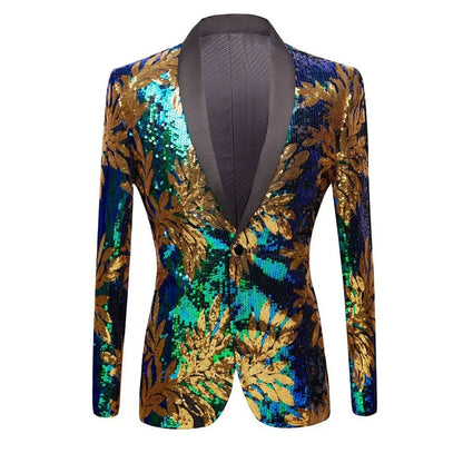 European and American Sizing Men's Dance Stage Performance Leaf Sequin Banquet Group Wear Evening Stage Business Fashion Blazer