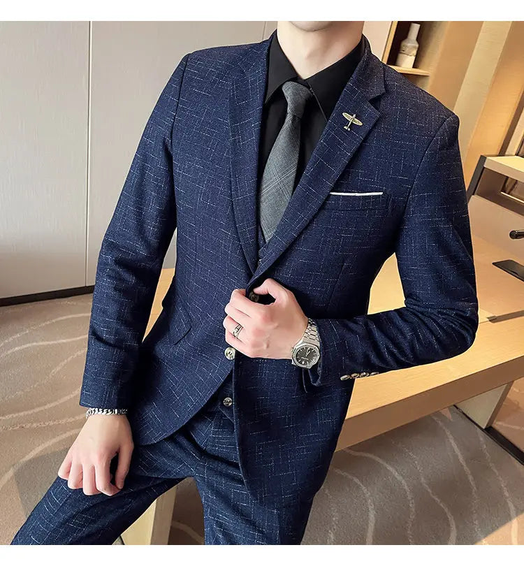 Suit  Men's Fashion Banquet Slimming Striped Dance Singer Trendy Host Casual Wedding Banquet Dress Male Star Performance Suit