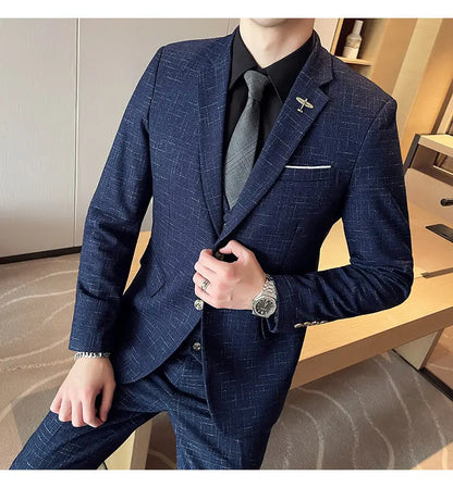 Suit  Men's Fashion Banquet Slimming Striped Dance Singer Trendy Host Casual Wedding Banquet Dress Male Star Performance Suit