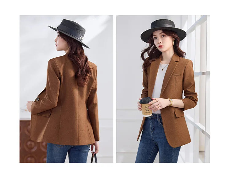 Elegant Solid Women's Blazer Long Sleeve Turn down Collar Slim Fit Office Jacket Single Button Spring Autumn Fashion