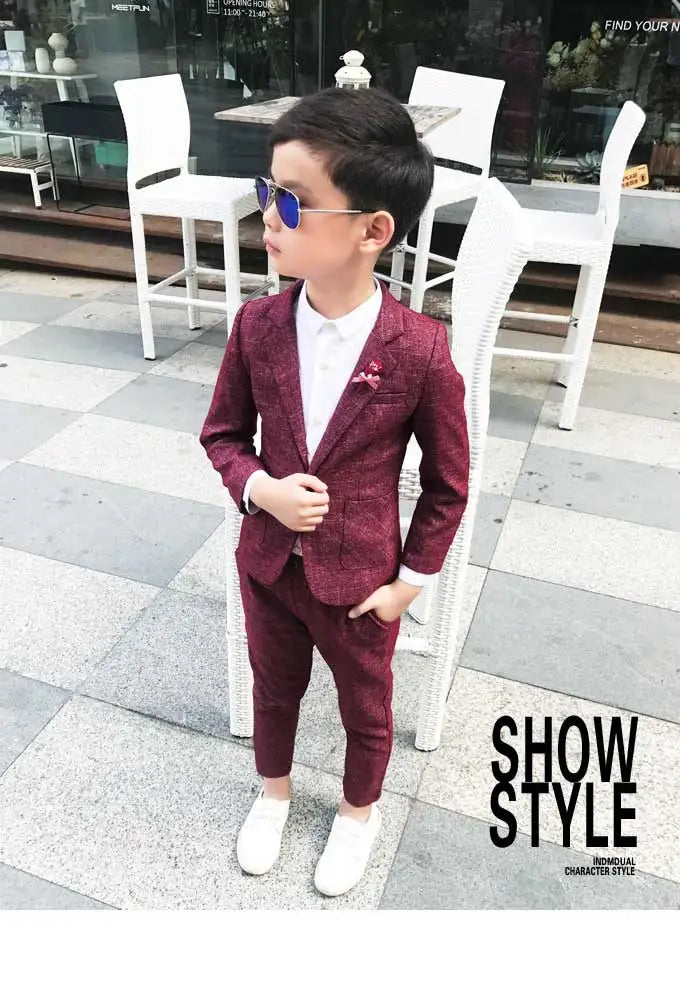 Kids Wedding Ceremony Slim Suit Children Formal Blazers Pants 2Pcs Photography Clothes Good Quality Baby Boys Handsome Suit