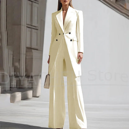 Luxury Women Pants Sets 2 Piece Chic Peak Lapel Double Breasted Outfit Fashion Elegant Daily Casual Party Office Lady Suits