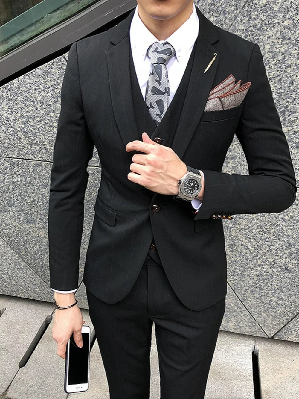Stylish Elegant Men's Tuxedo 2 Pieces Jacket Pants Wedding Groom Set Handsome Stripped Suit Set For Men Dancing Plus Size Outfit