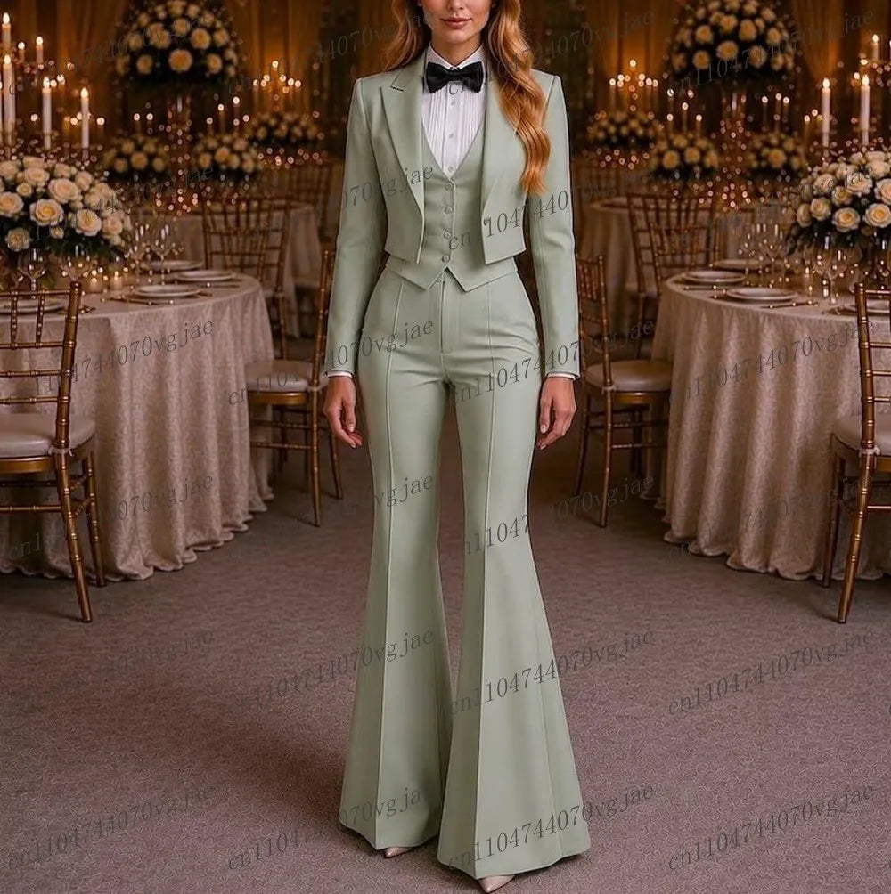 Mint Green Formal Business Women Suit Wedding Party Prom Ladies Mother Girl Tuxedos Costume 3 Piece Set Blazer Vest Pants