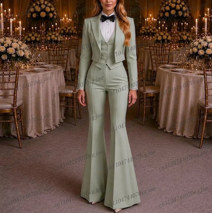 Mint Green Formal Business Women Suit Wedding Party Prom Ladies Mother Girl Tuxedos Costume 3 Piece Set Blazer Vest Pants