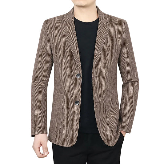 Men's Checkered Woolen Blazer Smart Casual Single Breasted Suit Jacket for Autumn Winter