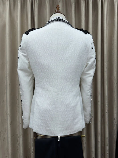Luxurious Crystal Suit Set 3 Pieces Wedding Banquet Party Wear Handsome Long Sleeved Suits For Men Elegant Shawl Lapel Tuxedo