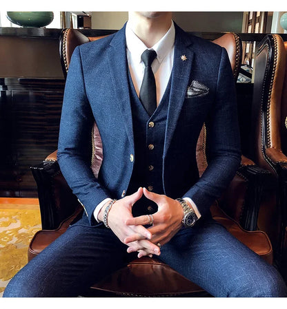 Men's 3-Piece Striped Formal Suit – Blazer, Vest & Trousers | Italian Style Business Gentleman