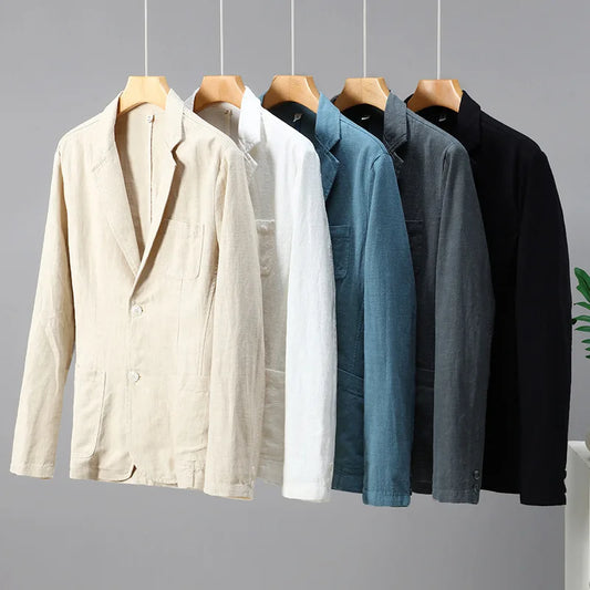 50% Cotton, 30% Linen, 20% Polyester. Blazer. Outdoor Men Fashionable Travel Camping Host for Campus Leisure, Breathable Blazer