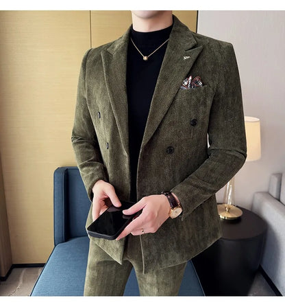 2025 Winter Woolen Men's Wedding Groom Suit Double Breasted Suit 3 Piece Set Business Casual Office Work Party Prom Dress Suits