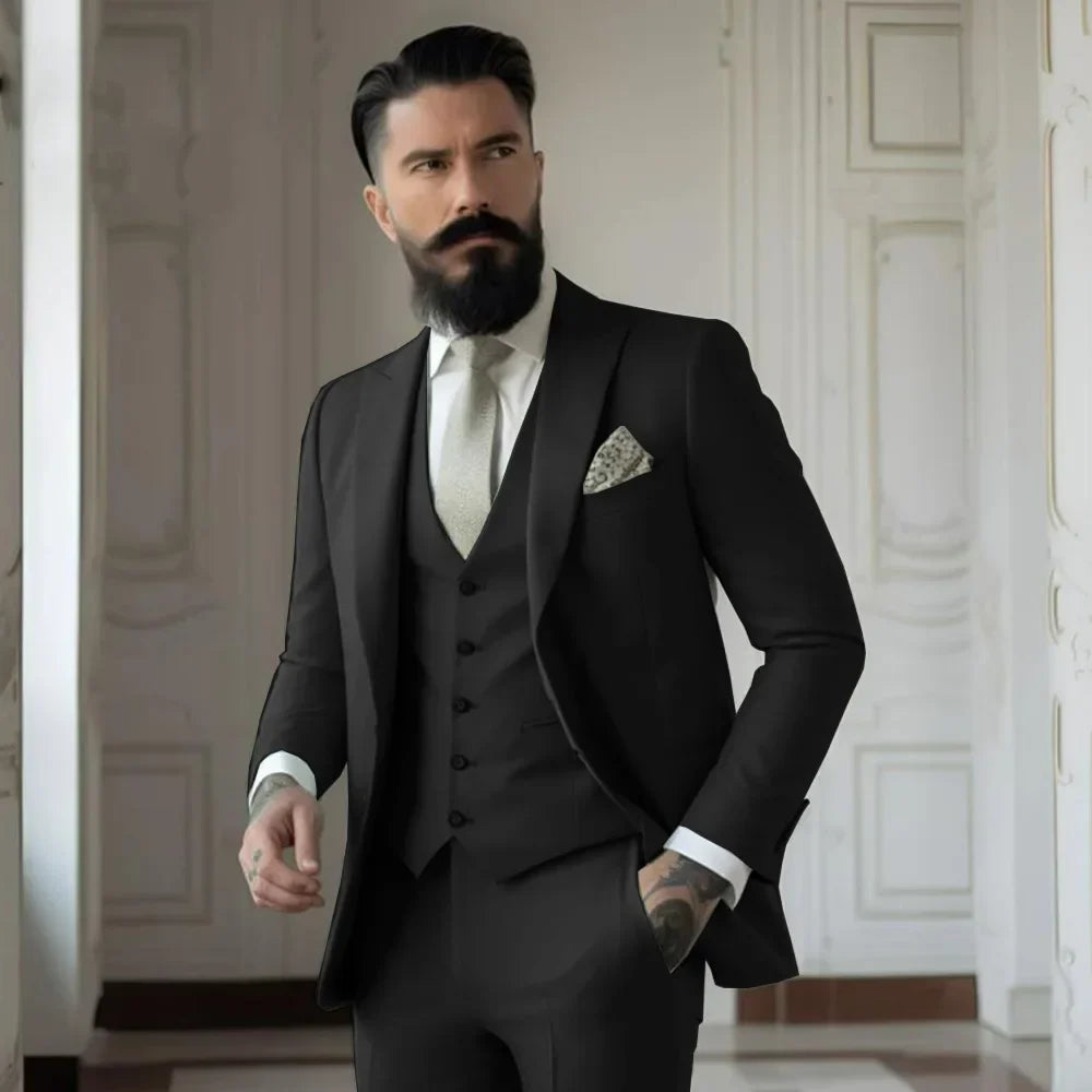 Men's Full 3 piece Single-breasted Elegant Fashion Slim Design Comfortable Commuter Wedding Dress Custom Man Suit for Men