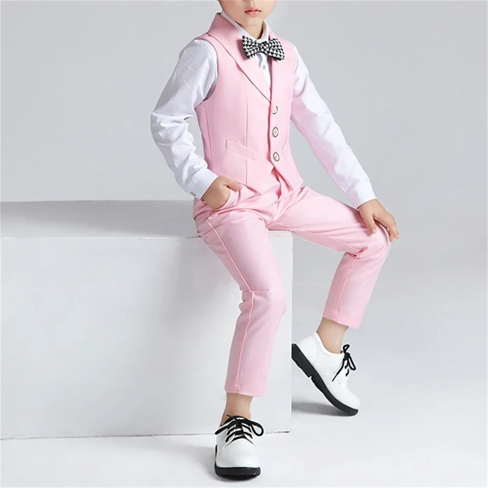 Solid 2-Piece Vest Trousers Set for Kids, Wedding Ring Bear Suit Set, Chidren Formal Dress Wear 90-170cm Boys Sets