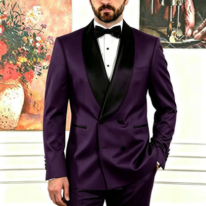 Men Suit Black 2 Pieces Double Breasted With Black Lapel For Wedding Birthday Banquet Party Business Work Office Jacket Pants