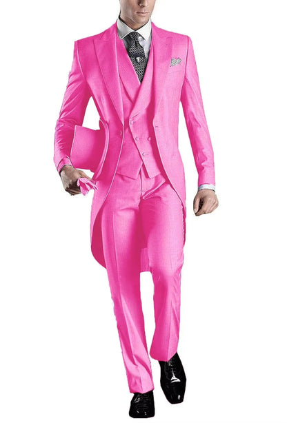 Men's 3-Piece Solid Long Tailcoat Tuxedo Set Formal Wedding Groom Clothing Jacket Pants Vest for Prom Party Fashion Male Suits