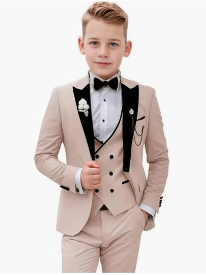 2026 Newest Multi Colors Boys Slim Fit Suits 3 Pieces Wedding Ring Bearer Outfit Chic Velvet Collar Kids Suit Set Party Tuxedo