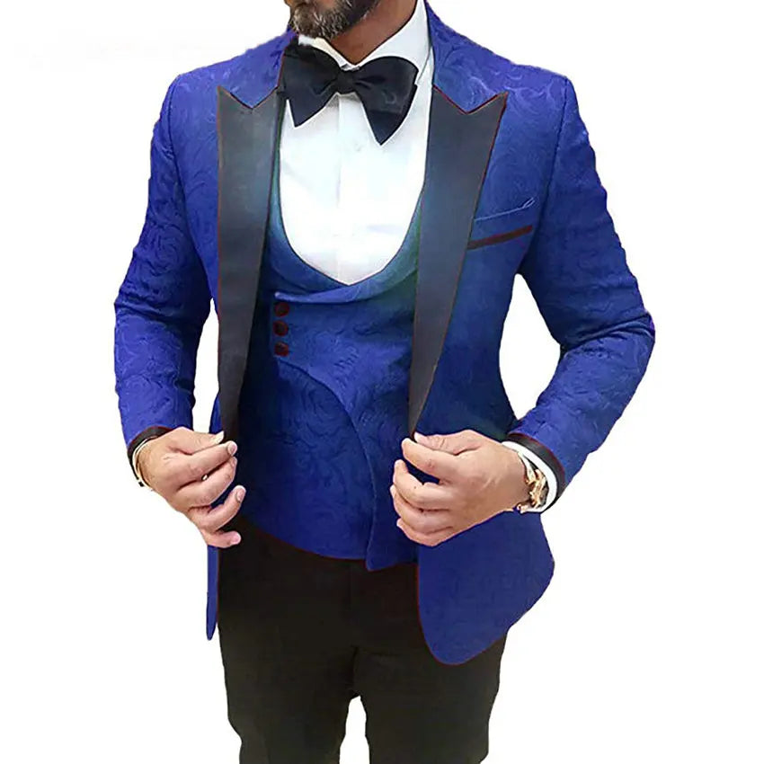 Trajes De Hombre Coat Pants Suits For Men Black Floral Peaked Lapel  Formal Dress Tuxedo Groom Wedding Suits For Men