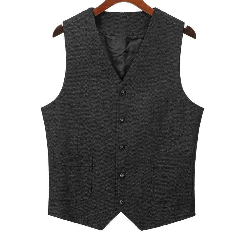 Men's Vest Herringbone Single Button Waistcoat for Wedding Business Casual