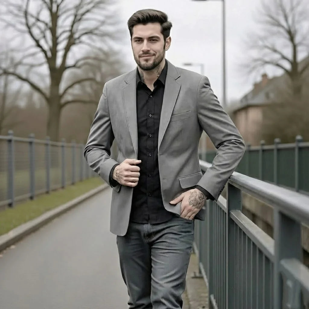 Men's Knit Blazer Casual Work Jacket Single-Breasted – Coffee, Gray, Black, Khaki