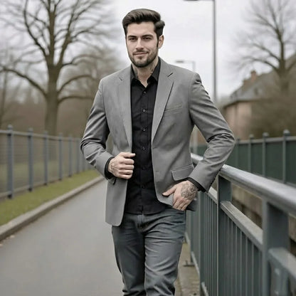 Men's Knit Blazer Casual Work Jacket Single-Breasted – Coffee, Gray, Black, Khaki