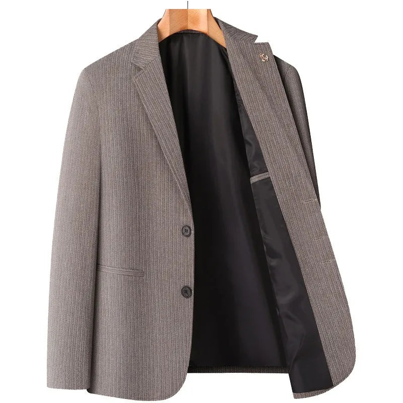 KIDWHXR Four Seasons Man Blazer British Style Single-breasted Male Outerwear Business Casual Loose Long Sleeve Men Suit Coat
