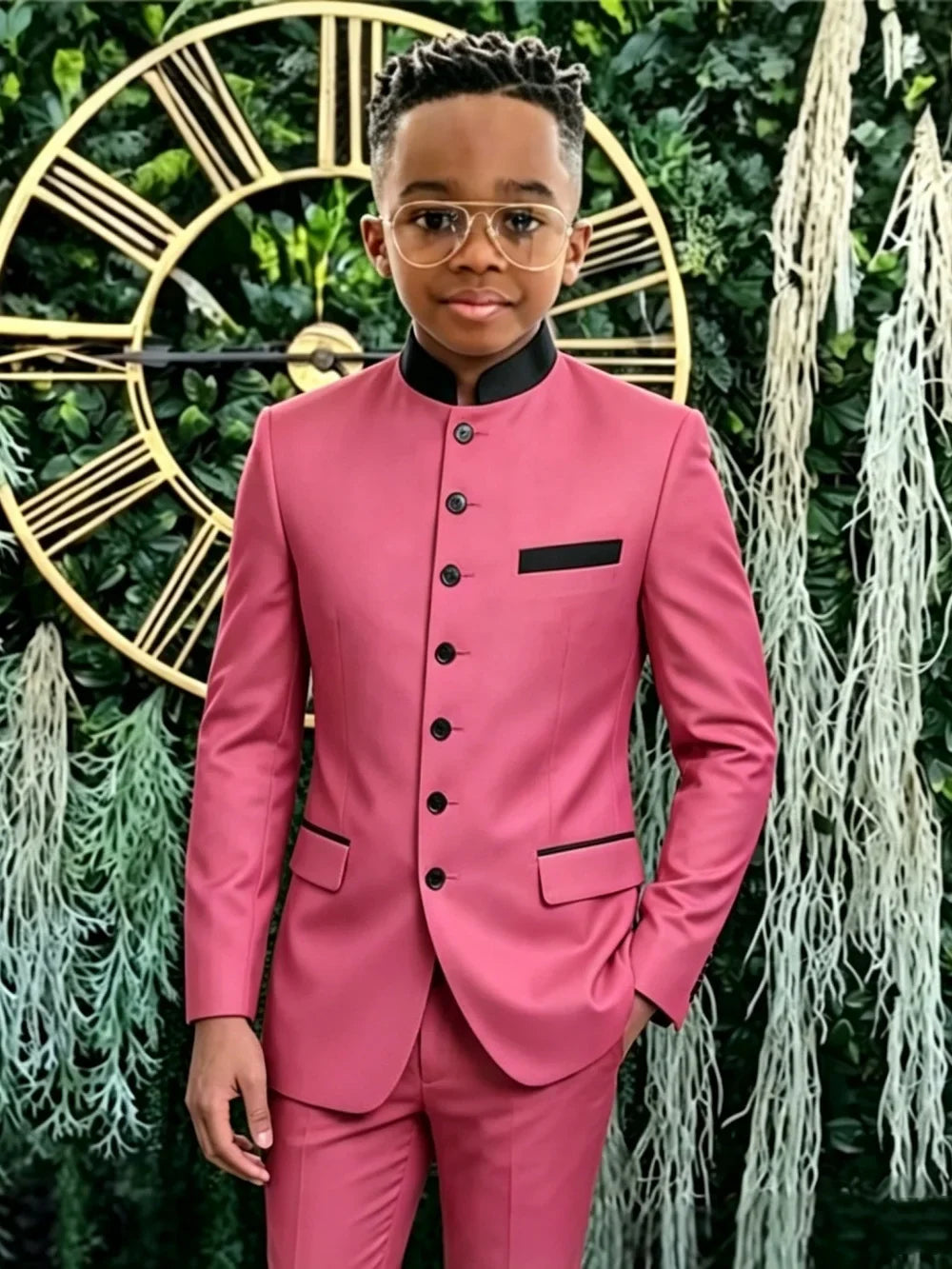 New African Boys Formal Suit Set 2 Pieces Wedding Ring Bearer Outfit Classic Stand-out Collar Kids Slim Fit Tuxedo For Birthday