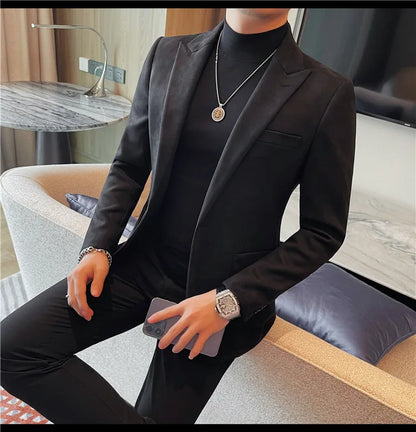 2024 Autumn Winter Men's Suede Suit Jacket High End Business Casual Blazers Slim Fit Wedding Groom Street Wear Social Dress Coat