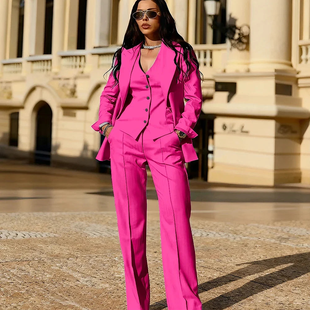 Light Blue 3 Piece Suit Set New Women's Jackets Single Breasted Peaked Lapel Blazer+Vest+Pants Formal Office Commute Outfit