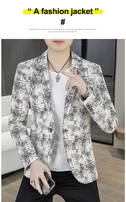 Men's Blazer Fashionable Casual Business Gentleman Outdoor Trendy Checkered Banquet Versatile and Slimming Korean Version Blazer