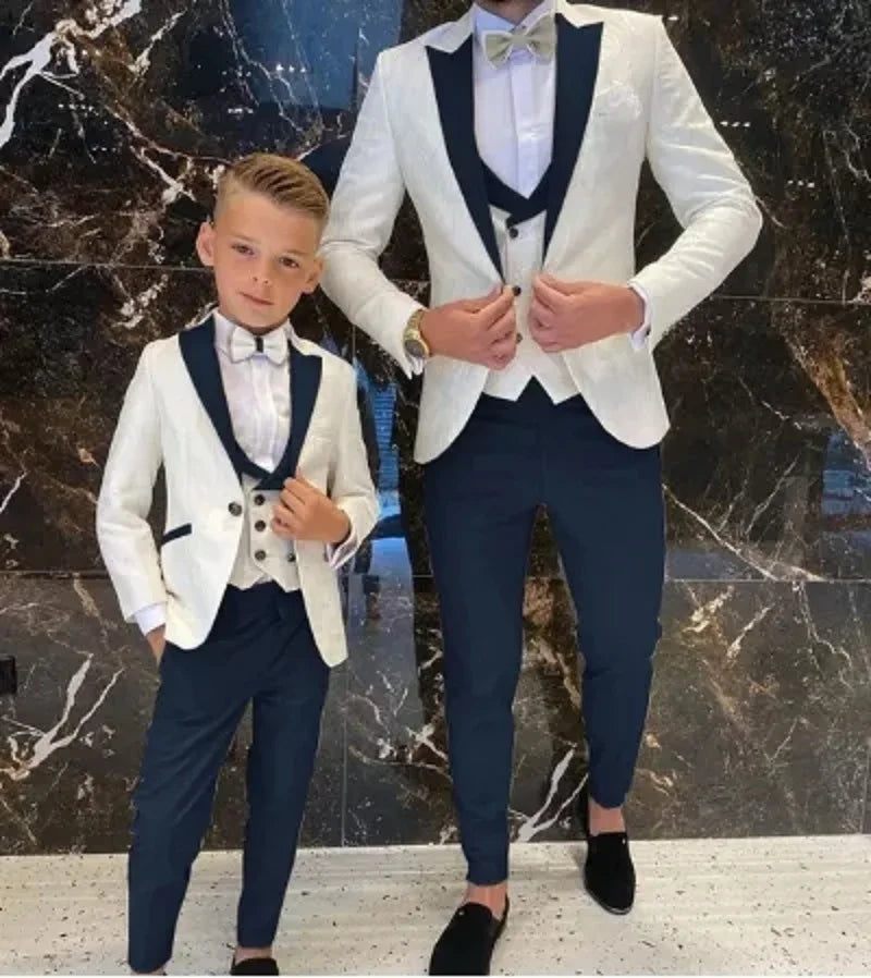 Groom White Floral Men Suits Tuxedo Slim Fit Wedding Suits Groom Full Wedding Gentleman Costume 3 Pieces (Jacket+Vest+Pants)