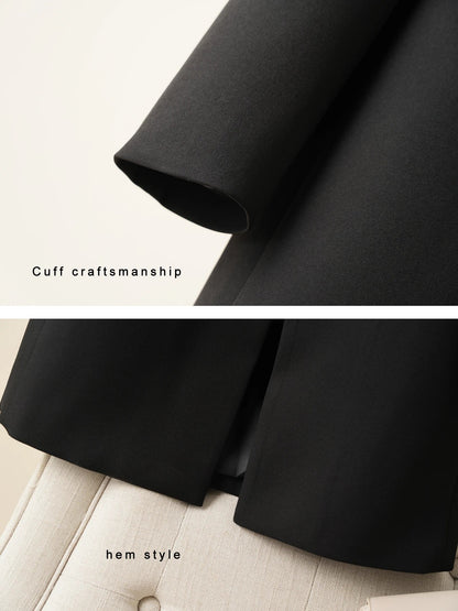 Elegant mid-length black womens blazer for autumn and winter simple one-button design with a slimming drape effect suitable for commuting