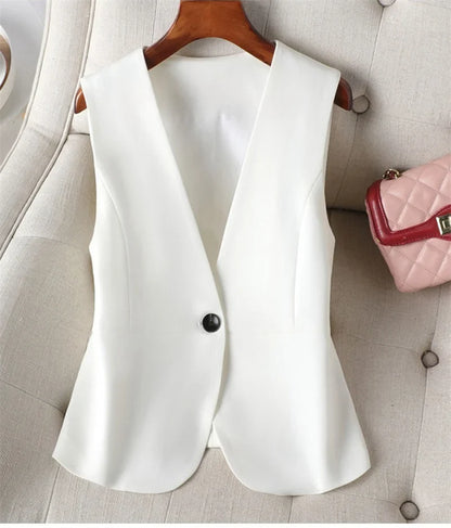 Women Vest Jacket 2026New Fashion Single Button Sleeveless Blazer Vest Coat Korean Slim Short Femme Waistcoat Tops Chaleco Mujer