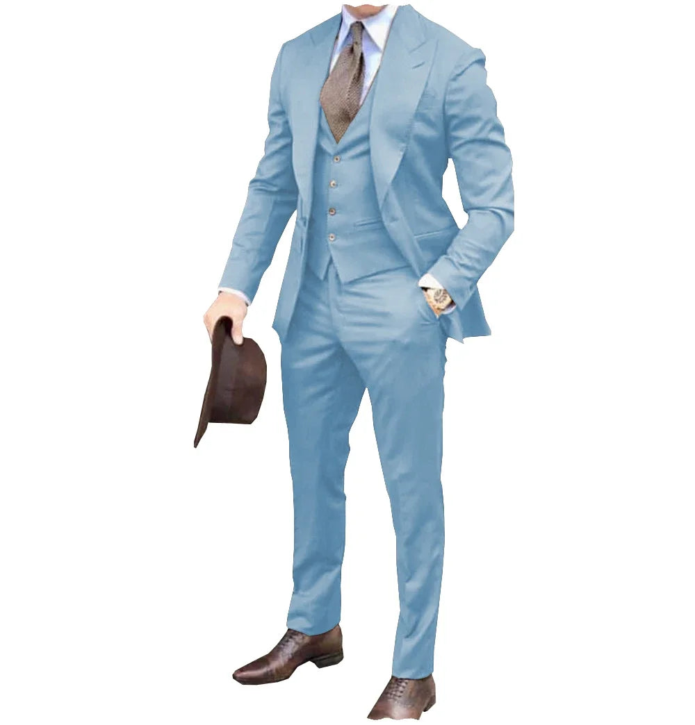Men suits Groom Tuxedos Brown Prom Wedding Men Suit Slim Fit Cotton Blend Formal Suit For Men Slim Fit suits (Jacket+Pants+Vest)