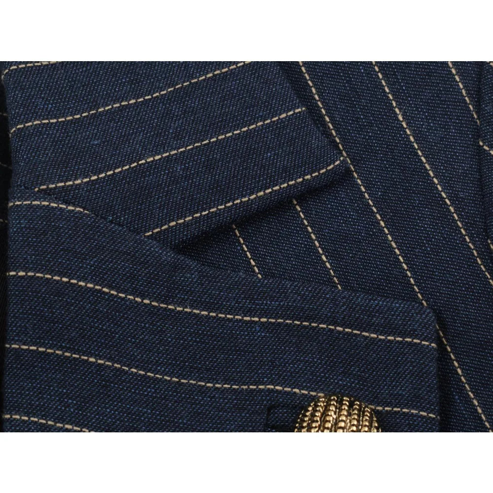 Elegant Fashion Women's Pinstripe Blazer New in Autumn Blazer with Embossed Button Long Sleeves Women Blazer with Asymmetric Hem