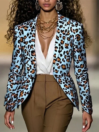 Spring Autumn 2026 Fashion Leopard Blazer Women Notched Slim Waist Jacket Coat Women Clothing Female Casual 63991
