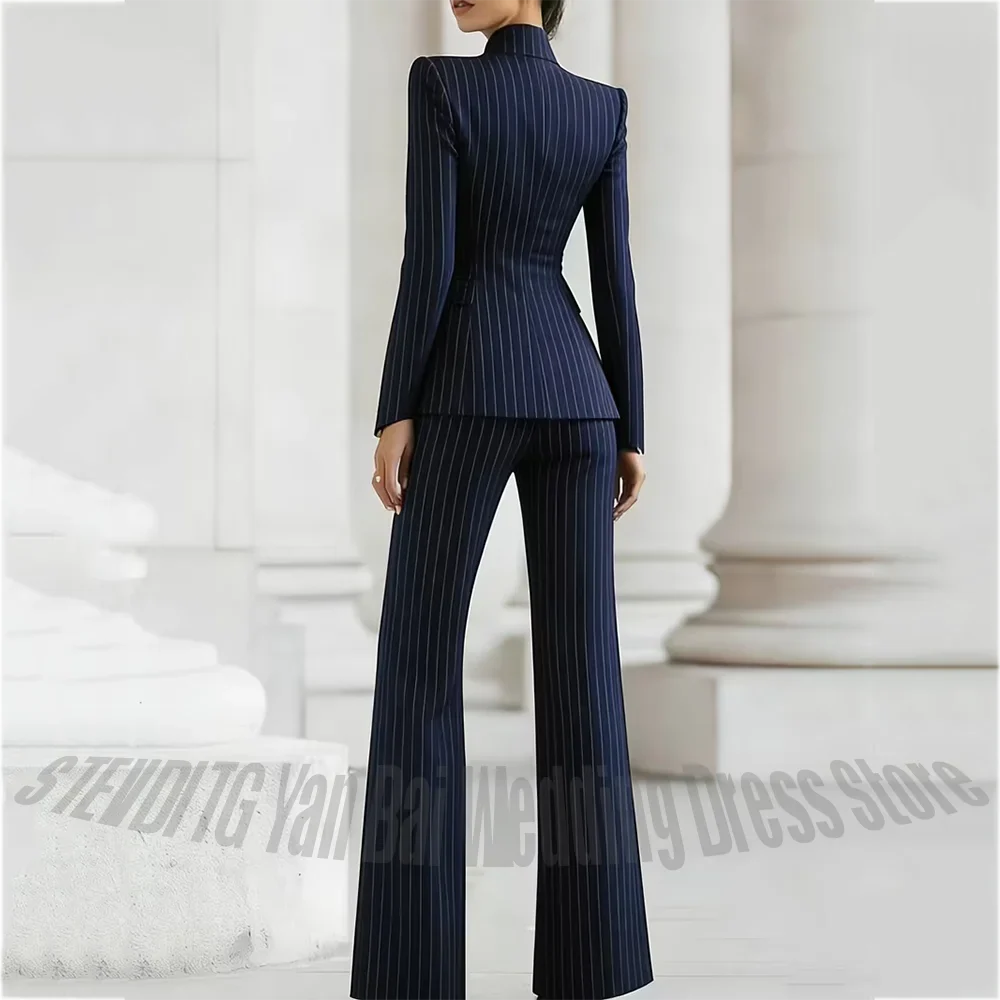 Business Office Lady Women's Suit Two Piece Chic Single Button Stand Lapel High Quality Formal Outfit Professional Work Wear