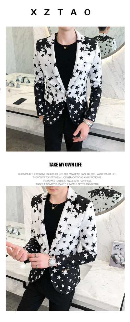 Star Print Slim Fit Blazers 2026 New Men's Club Dress Groom Tuxedo Men's Formal Wedding Prom Suit Jacket Brand Costume Homme