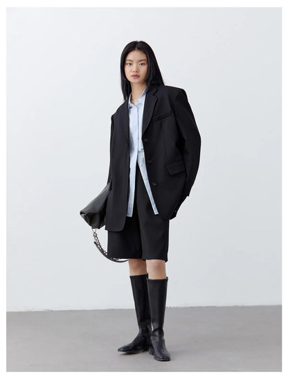 Fashion Women Woolen Blazers Solid Loose Casual Single-breasted Twill Suit Coat Office Ladies Jacket Spring Summer 2026