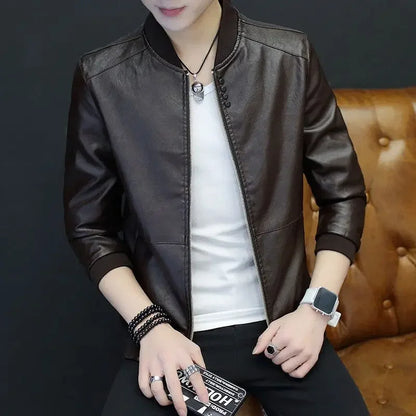 Brown Casual Men's Suit Jackets Trendy 2025 Korean Style Clothes Male Leather Blazer Single Models Luxury Designer Menswear Coat