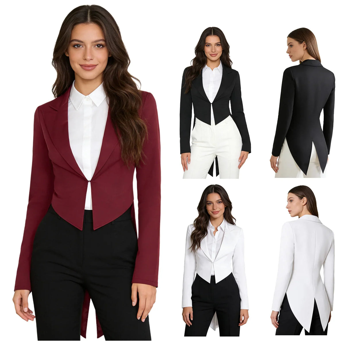 Womens Nightclub Cocktails Tailcoat Waitress Cosplay Costume Blazer Jackets Swallowtail Jacket Tuxedo Coat Jazz Dance Costume
