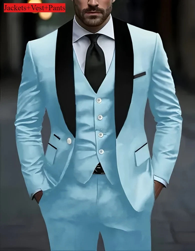 Ensemble de costume habillé pour homme, coupe ajustée, décontracté pour affaires, smoking de mariage, manches longues, revers crantés, marié