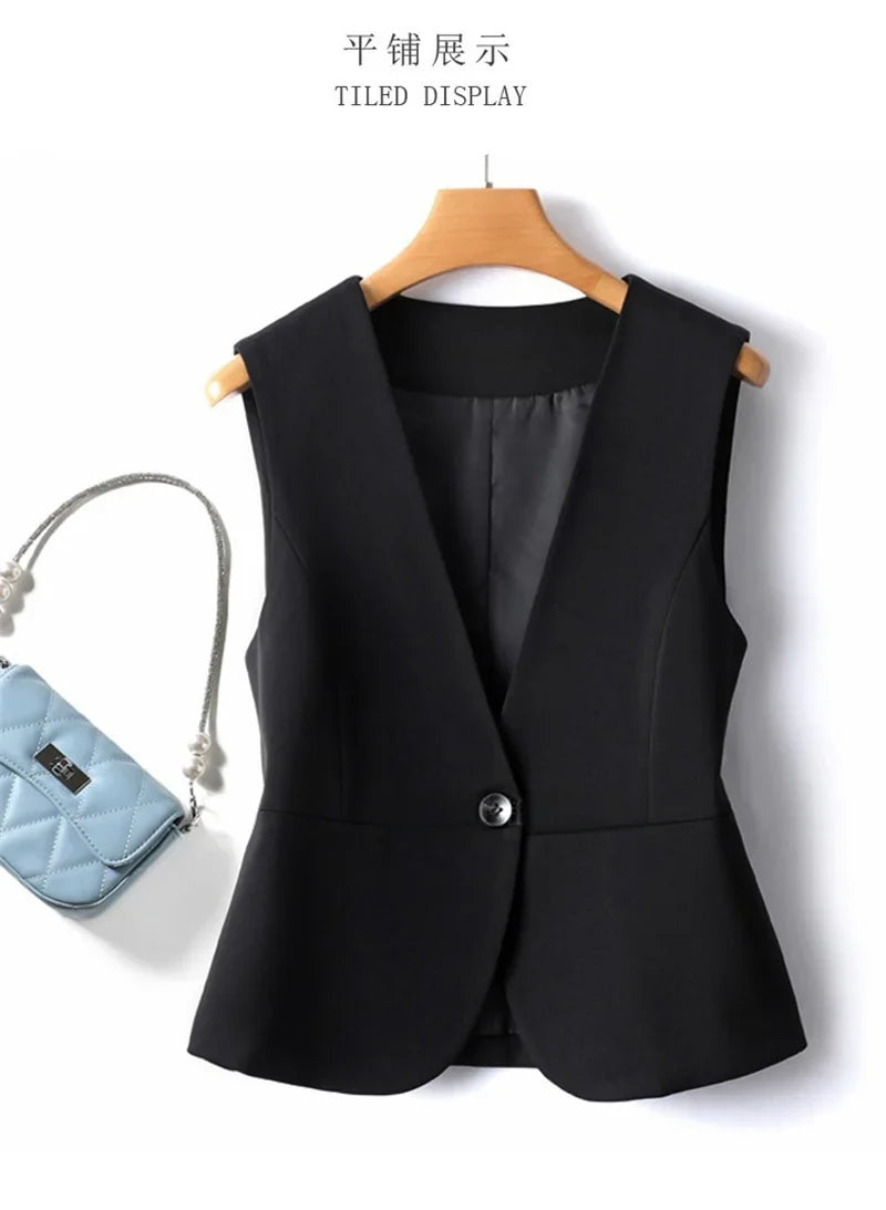 Women Vest Jacket 2026New Fashion Single Button Sleeveless Blazer Vest Coat Korean Slim Short Femme Waistcoat Tops Chaleco Mujer