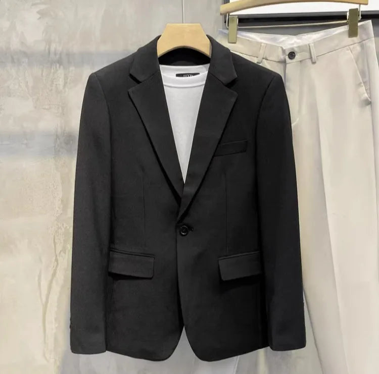 Men's Loose HK Style Plaid Blazer Wrinkle-Free Spring Autumn Casual Jacket