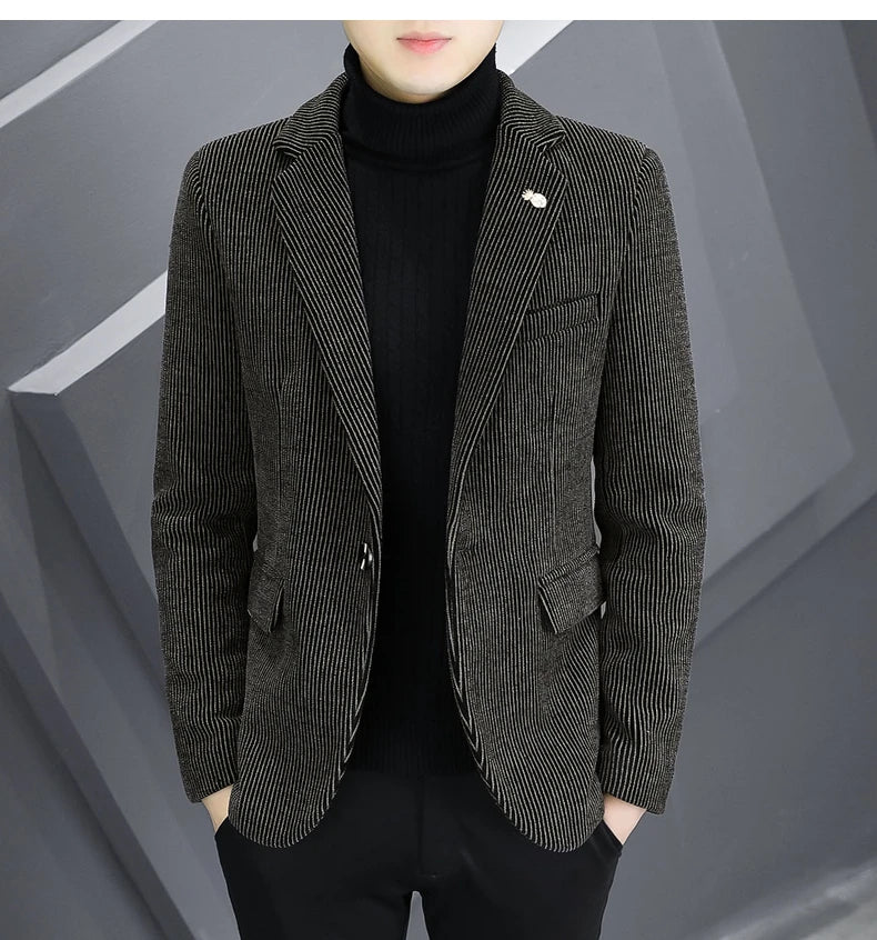 Blazer Autumn/Winter Golden Sable Velvet and Cotton Thickened Thermal Small Suit Fashion Business Men's Slim Blazer