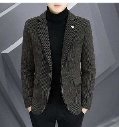 Blazer Autumn/Winter Golden Sable Velvet and Cotton Thickened Thermal Small Suit Fashion Business Men's Slim Blazer