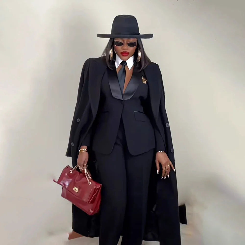 Modern Women's Suit New 3 Piece Pants Sets Blazer+Trousers+Overcoat Office Commute Elegant Style Banquet Dinner Formal Wear